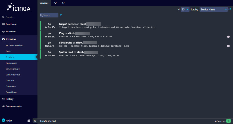 Detalles del Servicio de Atención al Cliente de Icinga