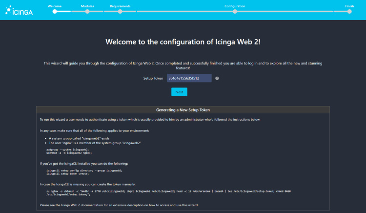 Página de configuración web de Icinga