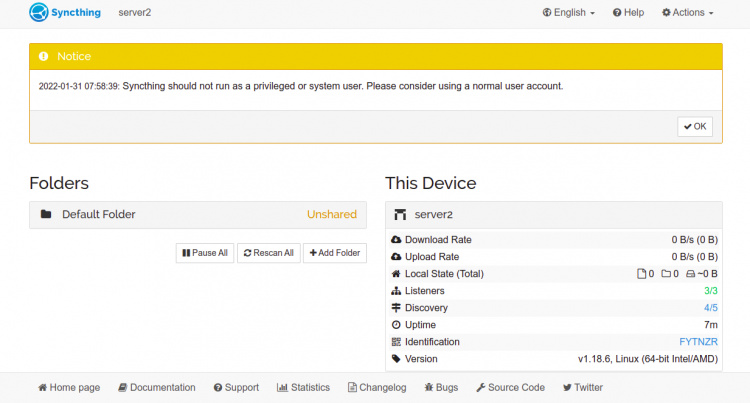 Cuadro de mandos Syncthing
