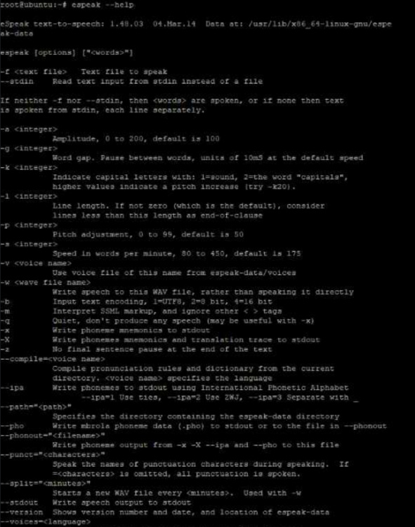 Opciones de la línea de comandos de eSpeak