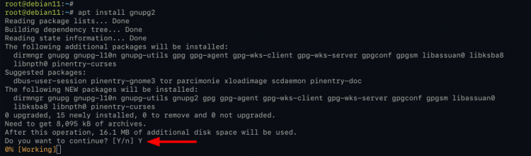 Instalación del paquete gnupg