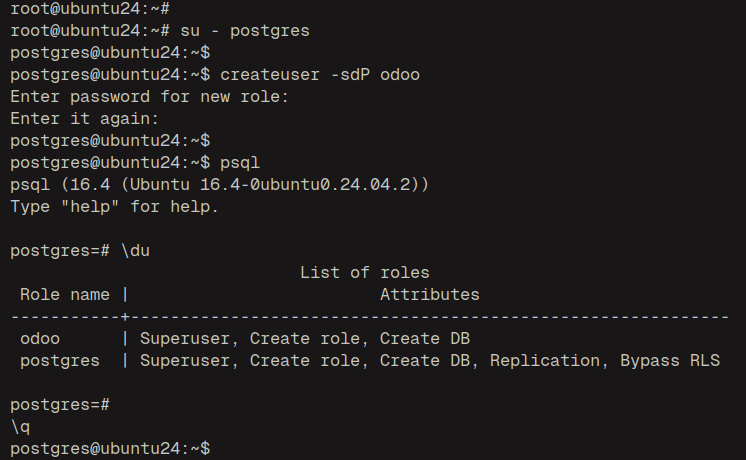 crear y comprobar usuario postgres