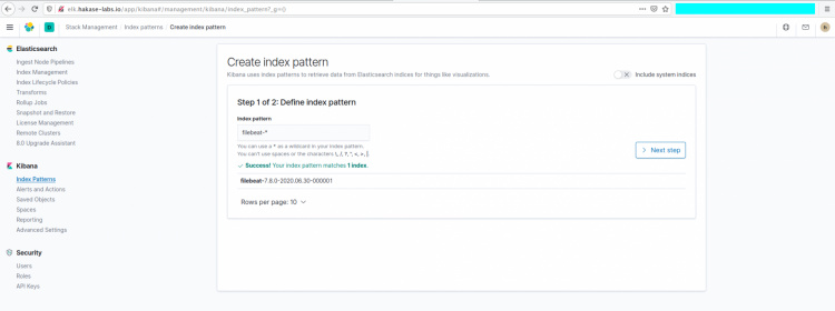 Crear patrón de índice Filebea en kibana