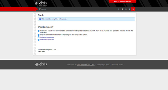 Instalación de Elxis terminada