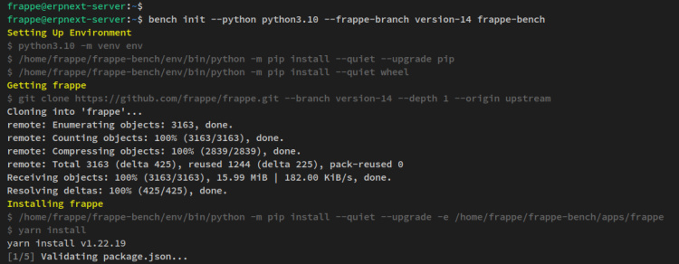 instala frappeframework a través de bench
