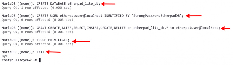 Crear una nueva base de datos etherpad