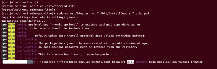 instala las dependencias de etherpad
