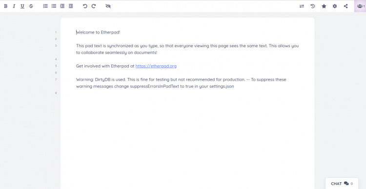 Editor en línea de Etherpad
