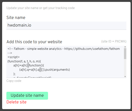 código de seguimiento del sitio