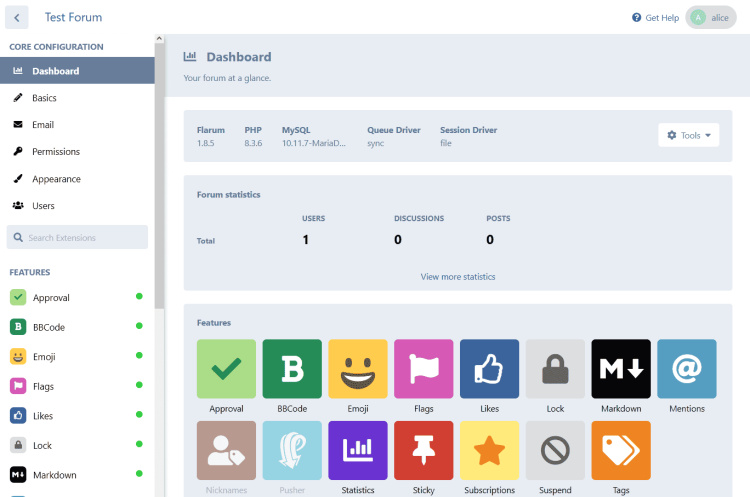 admin dashboard flarum