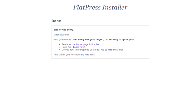 Instalación de FlatPress finalizada
