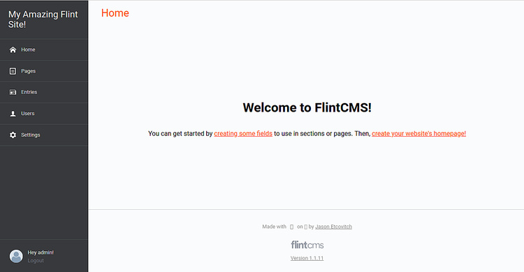 Panel de control de FlintCMS