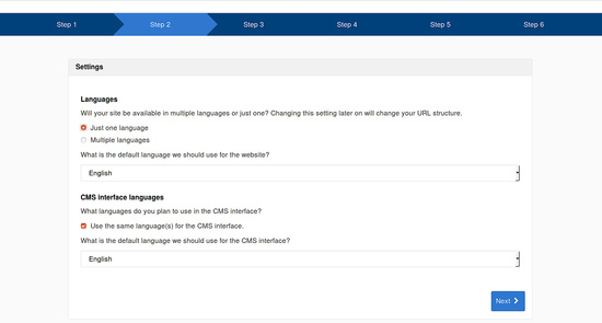 Configuración del CMS en horquilla