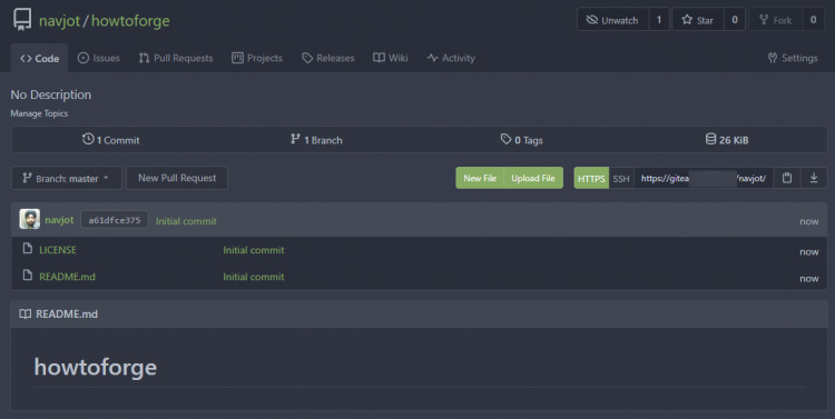 Página del repositorio Gitea