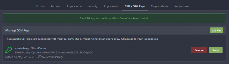 Lista de claves SSH de Gitea