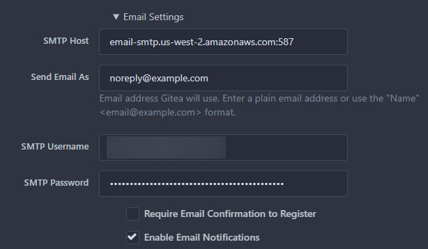 Configuración del correo electrónico de Gitea