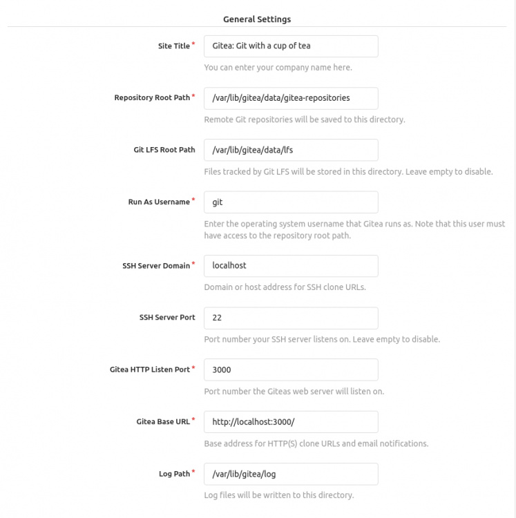 Configuración general de Gitea