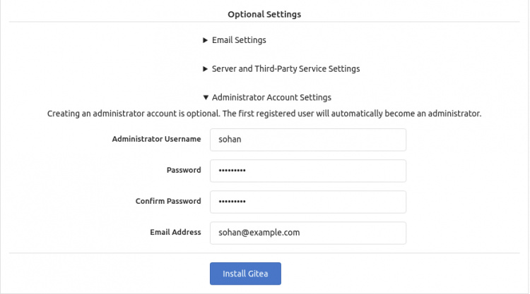 Gitea Ajustes opcionales