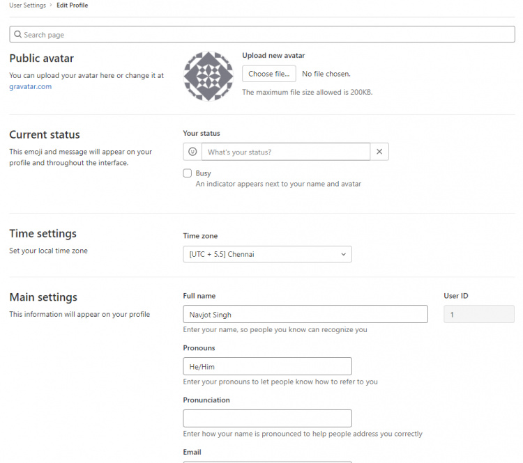 Gitlab Editar Página de Perfil