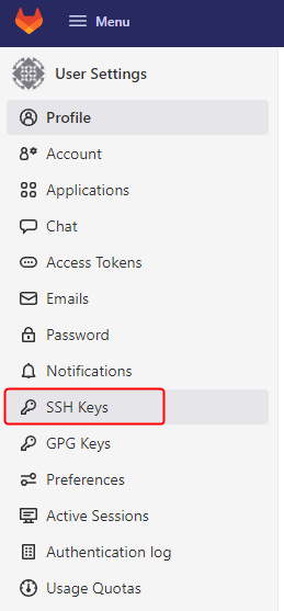 Menú Claves SSH de Gitlab