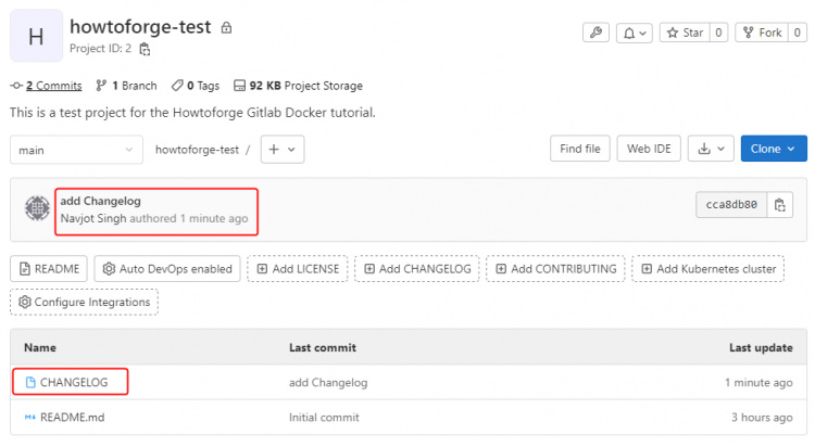 Proyecto Gitlab después del commit