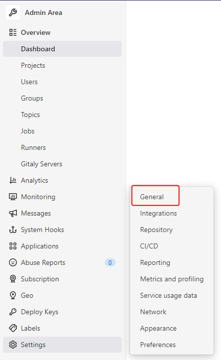Configuración general de administración de Gitlab