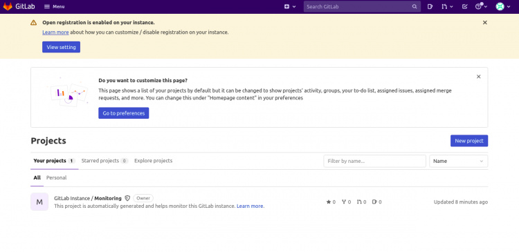 Panel de control de GitLab