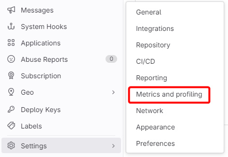 Menú de métricas y perfiles de GitLab