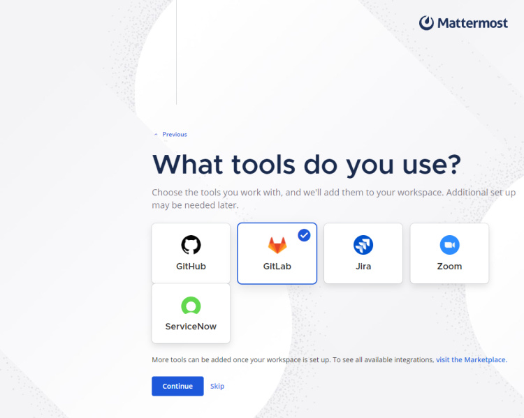 Página de herramientas de GitLab Mattermost
