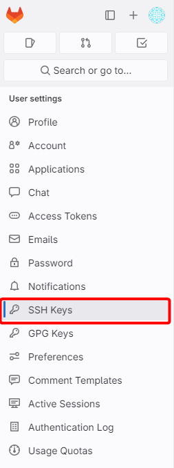 Menú Claves SSH de GitLab
