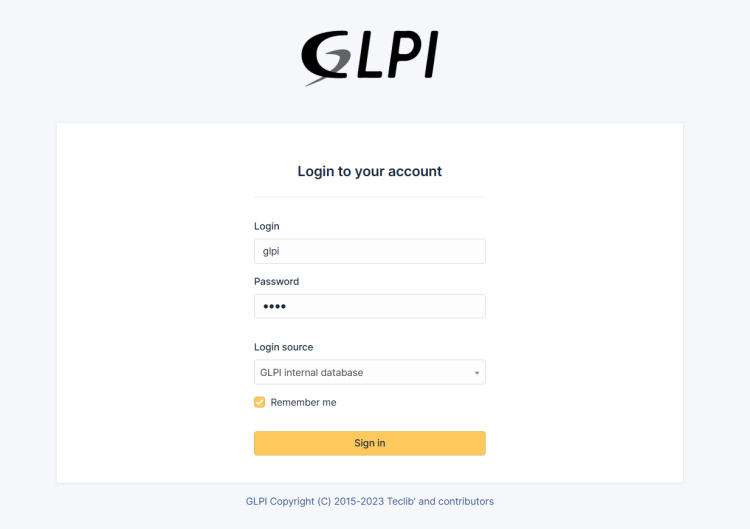 página de acceso glpi