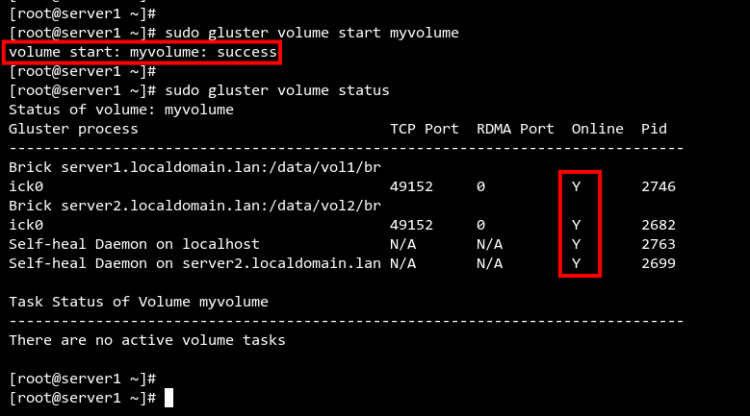 iniciar el volumen glusterfs