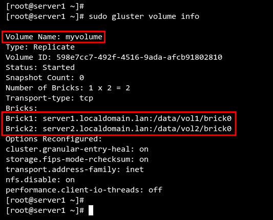 comprobar el volumen glusterfs