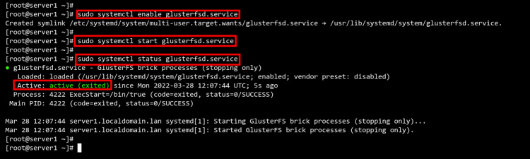 iniciar y verificar glusterfs
