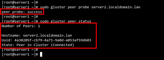 inicializar el peer glusterfs y comprobar el peer