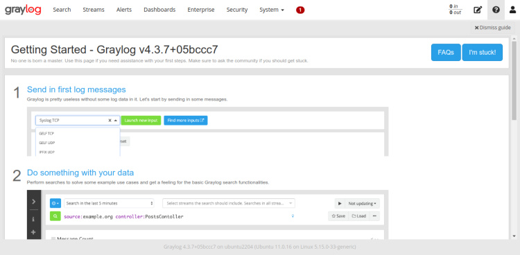 Panel de control de Graylog