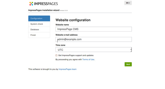 Configuración del sitio web