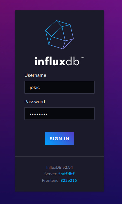 influxdb página de inicio de sesión