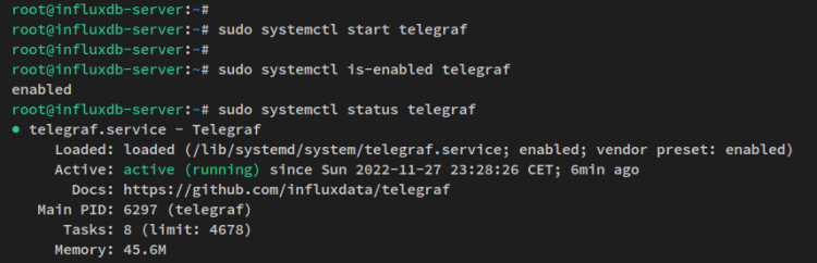 iniciar activar telegraf