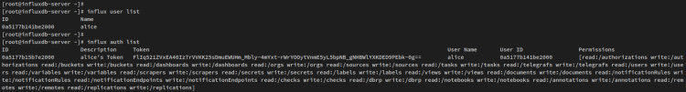 influxdb list usuario auth