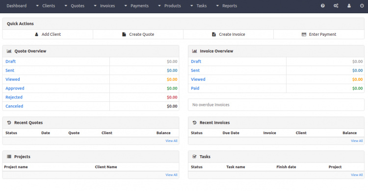 Panel de control de InvoicePlane