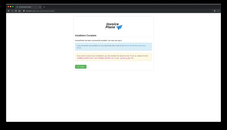 Instalación de InvoicePlane completa