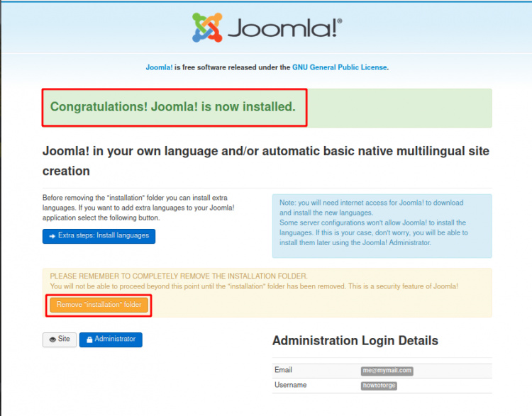 Ya está instalado Joomla
