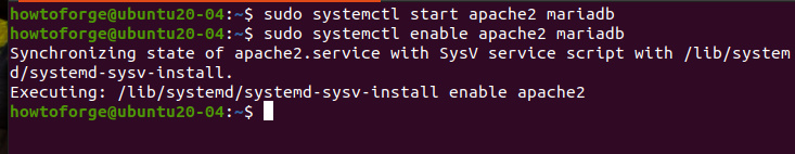 Iniciar y habilitar los servicios de Apache MariaDB