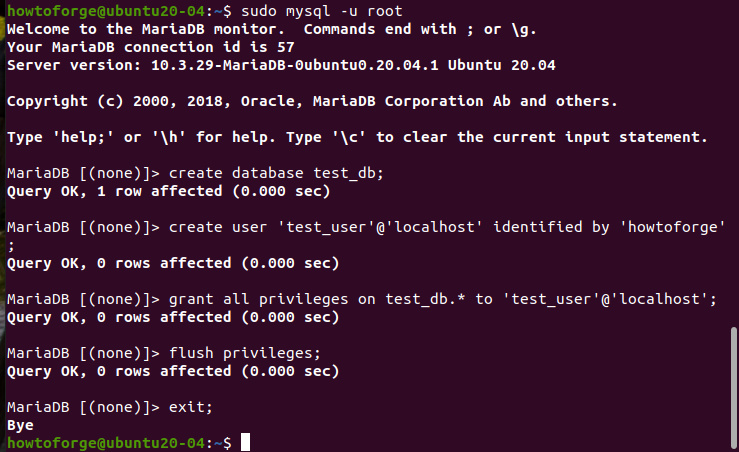 Añadir base de datos, usuario de la base de datos, contraseña de la base de datos
