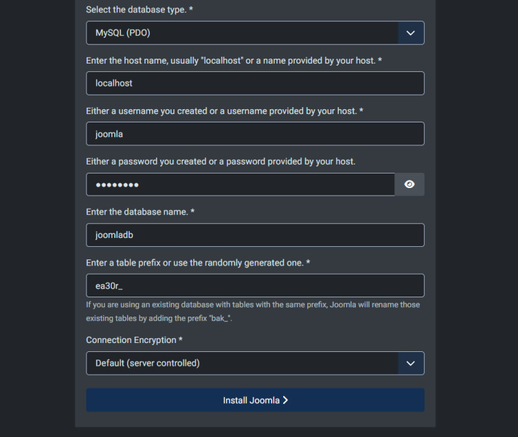 detalles de la base de datos