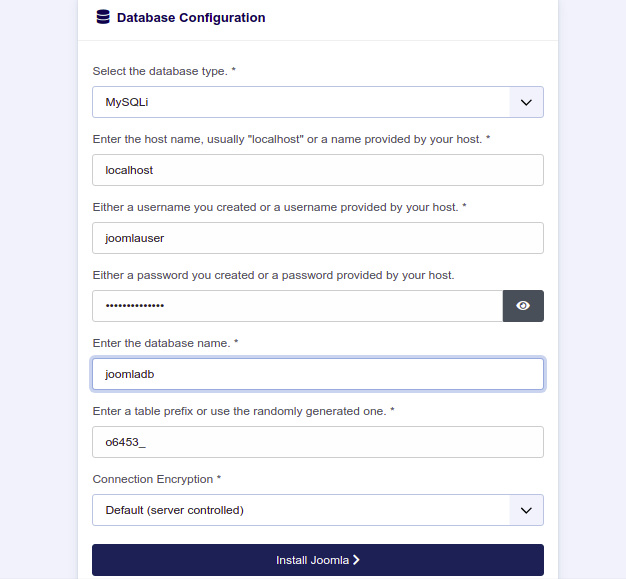 Configuración de la base de datos