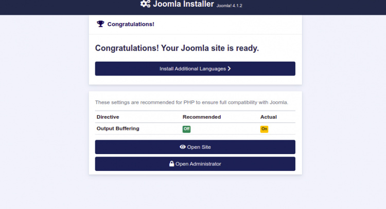 La instalación de Joomla ha finalizado con éxito