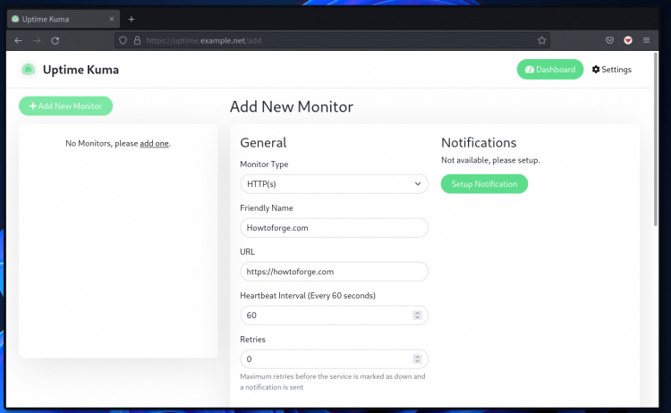 Añadir host para monitorizar uptime-kuma