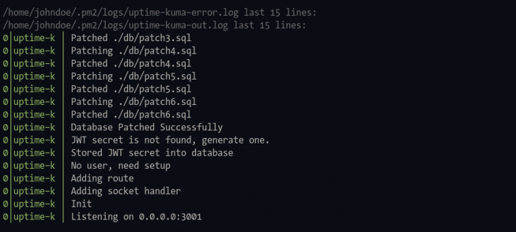 Comprobar los registros de la aplicación pm2